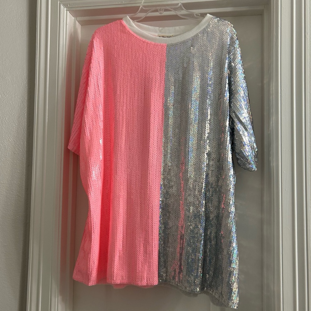 Main Strip Pink and Silver Sequined Top